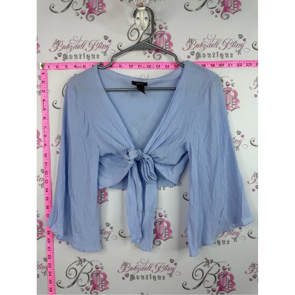 Forever 21 shirt Light Blue Tie-Front Bell Sleeve Crop Top